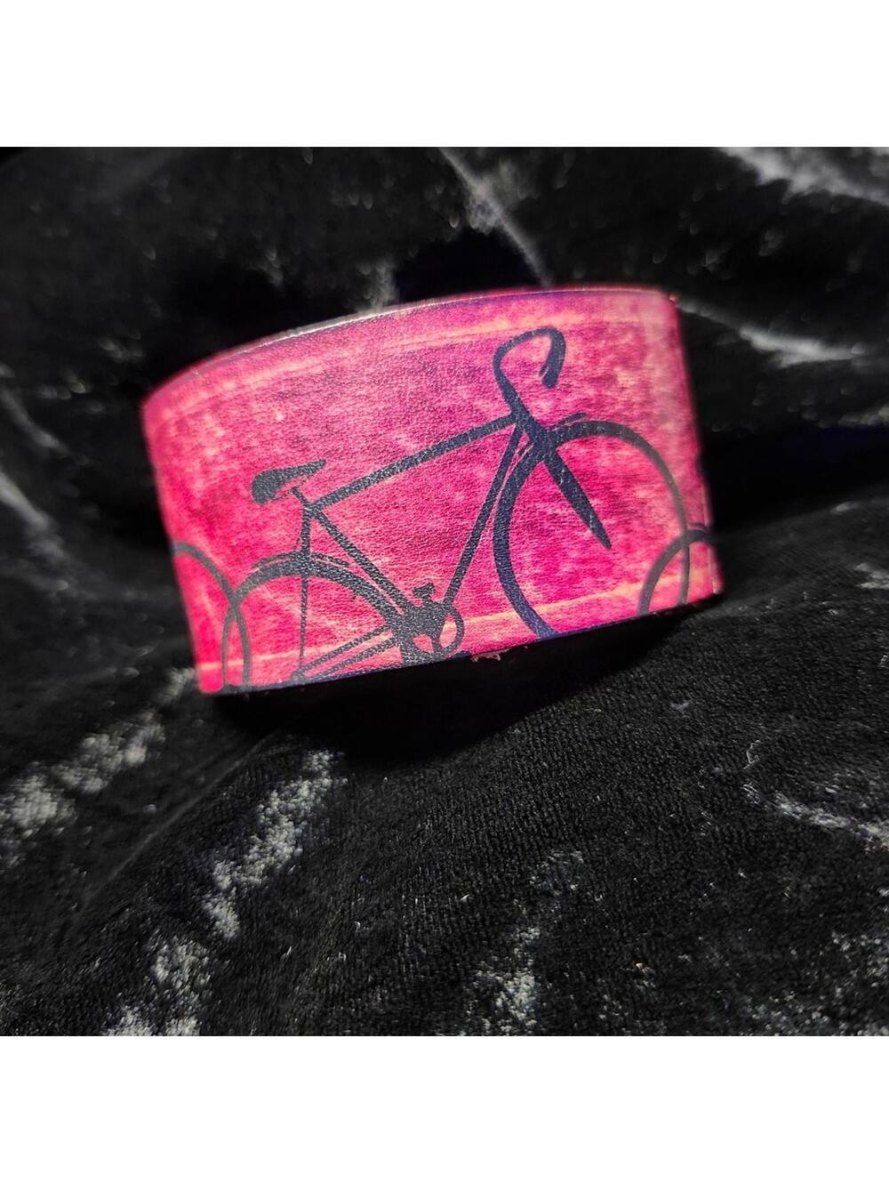 Burgundy Leather Bicycle Cuff Bracelet Snap Closure Bike Lover Gift